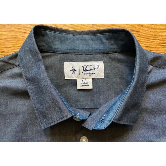 PENGUIN Gray w/Multicolored Stripes Button Down Shirt sz L - Picture 5 of 13